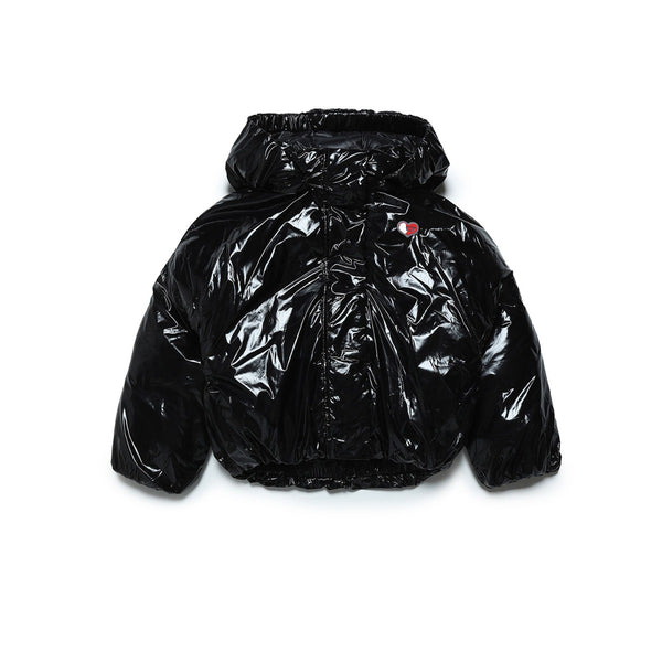 Girls Black Glossy Hooded Padded Jacket