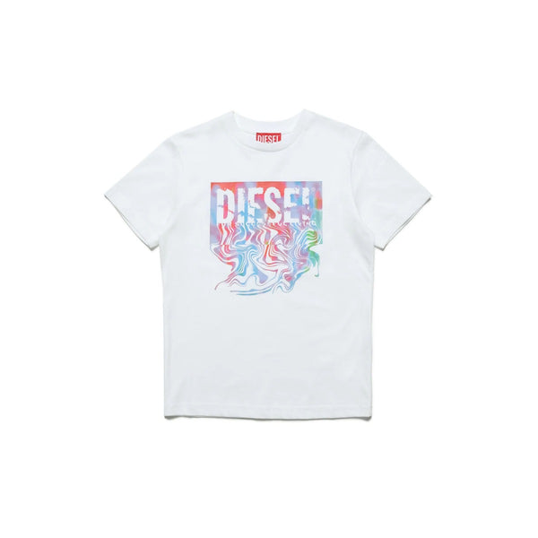 Kids White Mulitcolor Logo Fluid Effect T-Shirt