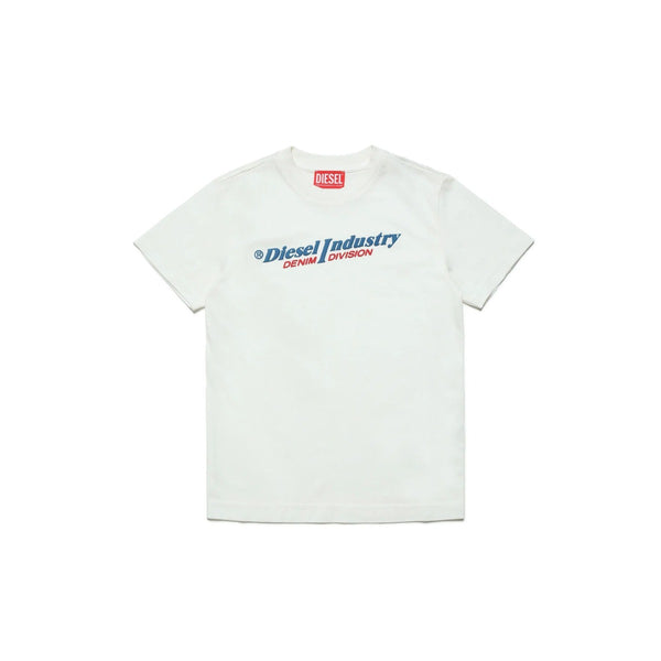 Boys White Cotton Logo Print T-Shirt