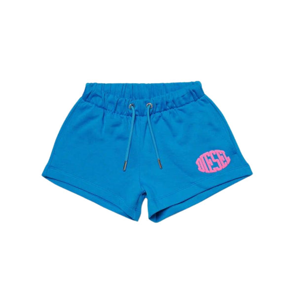 Girls Blue Fleece Puffy Logo Print Shorts