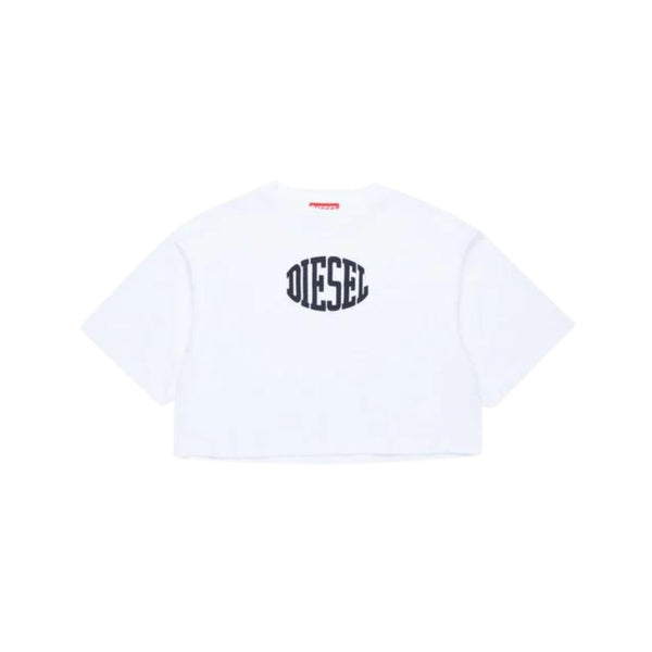 Girls White Puffy Logo Print T-Shirt