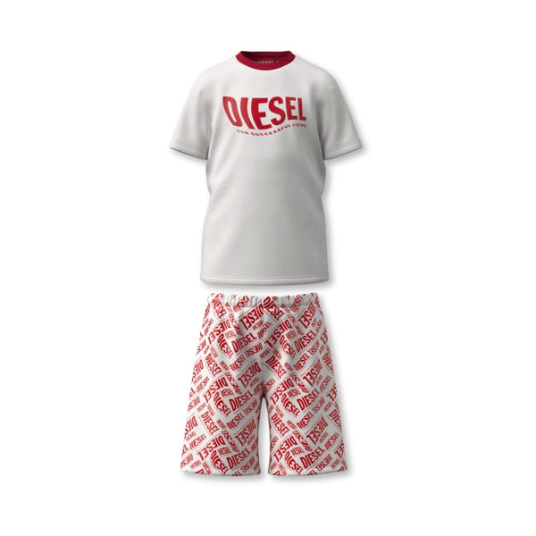 Boys White & Red Logo-Print Shorts Set