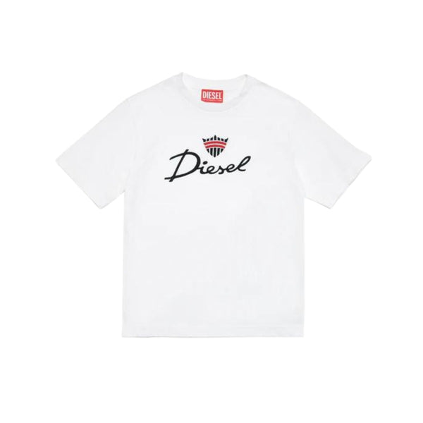 Boys White Diesel Logo Print T-Shirt