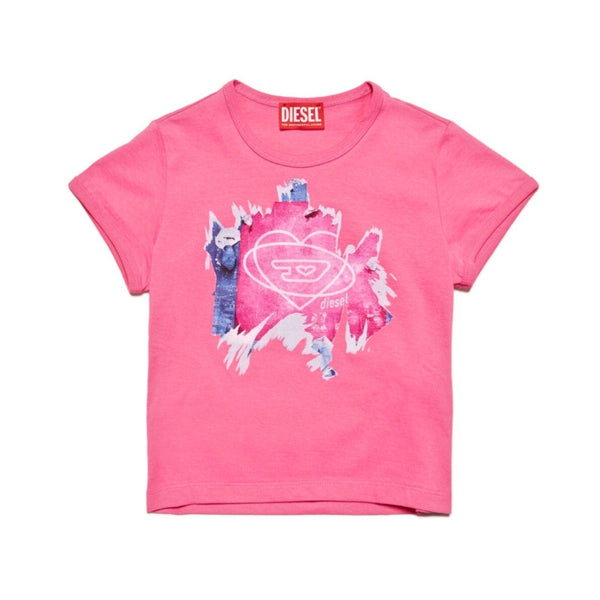 Girls Pink Heart Logo-Print T-Shirt
