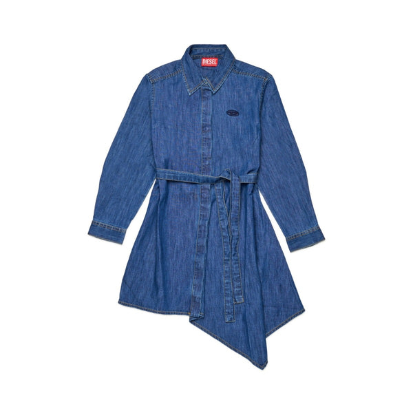 Girls Denim Asymmetric Long-Sleeve Dress