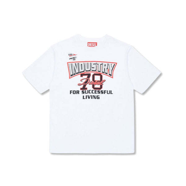 Boys White Slogan-Print Cotton T-shirt