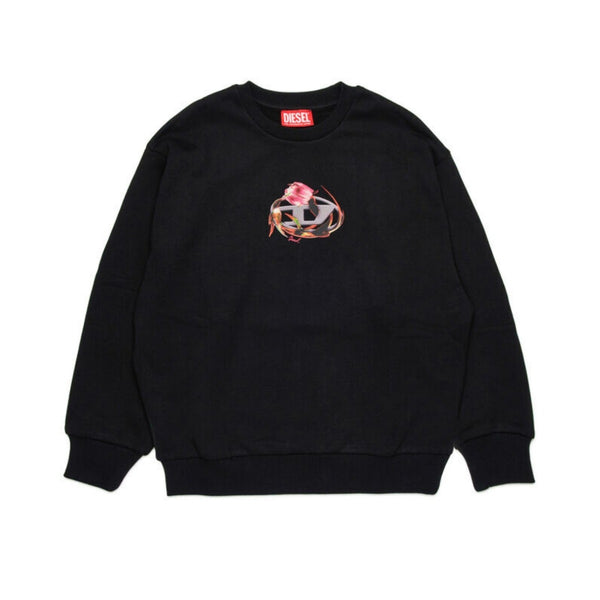 Girls Black Sweatshirt with Floral D-Logo
