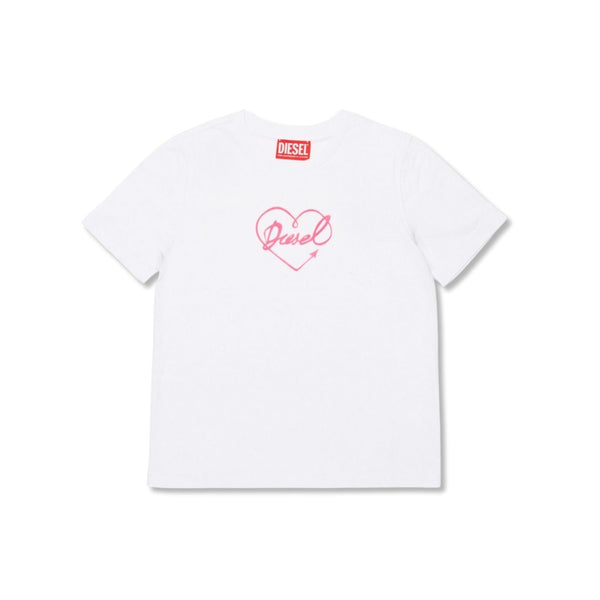 Girls White Heart-Print Cotton T-shirt