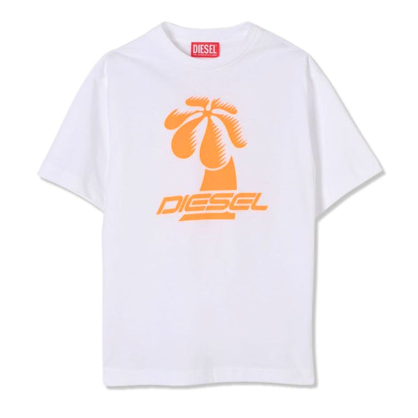 Boys White Logo-Print Cotton T-Shirt