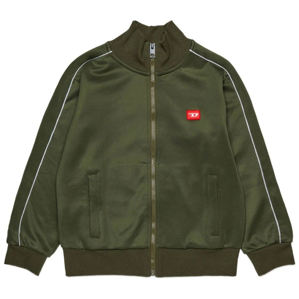 Boys Dark Green Zip-up Logo-Patch Jackets