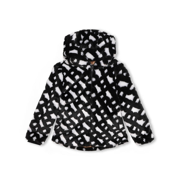 Girls Black & White Faux Fur Jacket