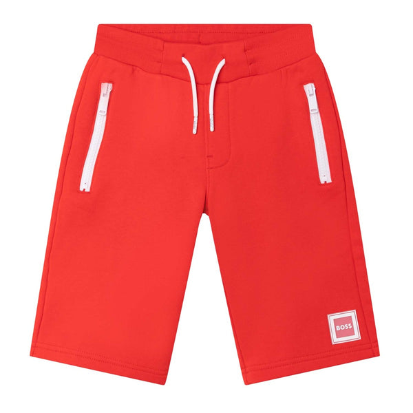 Boys Red Cotton Logo Shorts