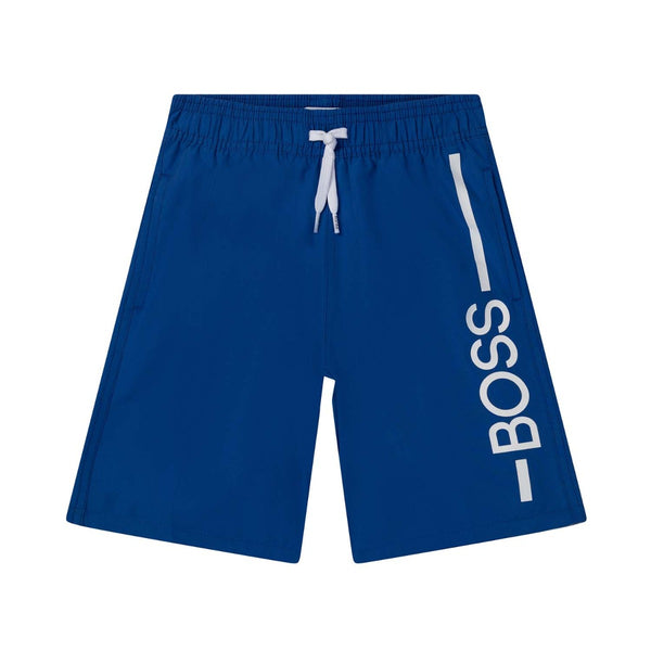 Boys Blue Logo Print Swim Shorts