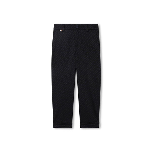 Boys Navy Blue Monogram Jacquard Trousers