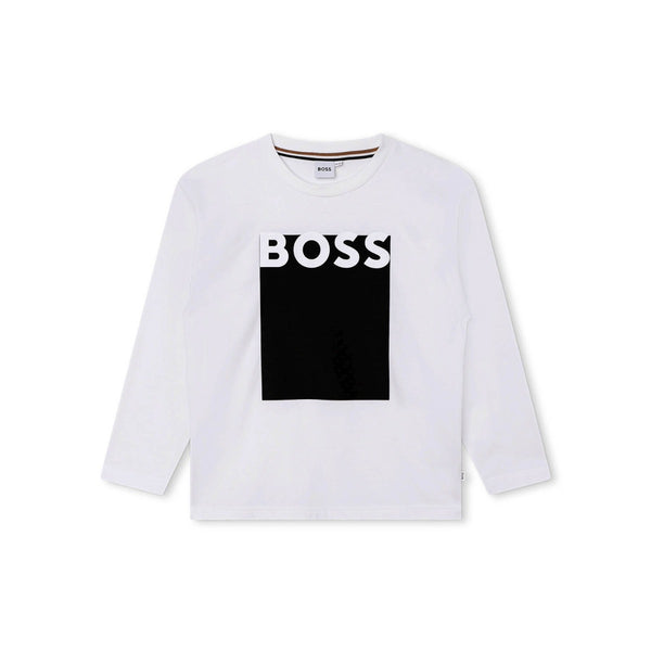 Boys White Cotton Monogram T-Shirt