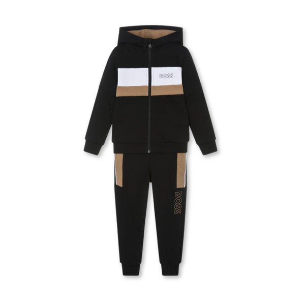 Boys Black & Beige Colourblock Tracksuit