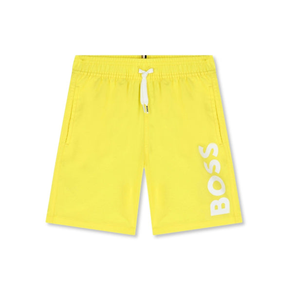 Boys Yellow Logo Print Swim Shorts