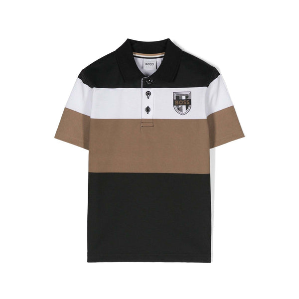 Boys Black Colourblock Cotton Polo T-Shirt