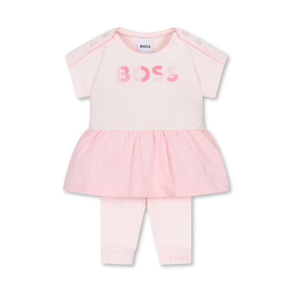 Girls Pink Cotton Leggings Dress Set