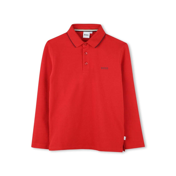 Boys Red Logo-Print Cotton Polo T-shirt