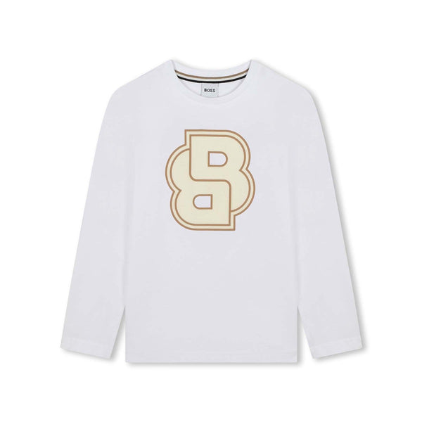 Boys White Double B Cotton T-Shirt