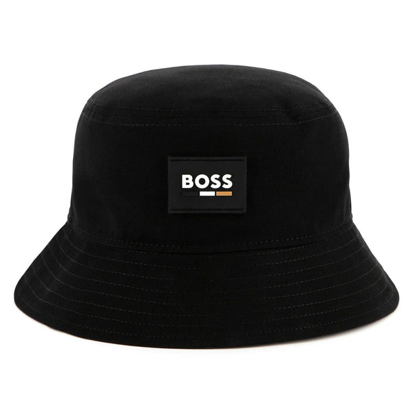 Boy Black Cotton Logo-Applique Hat