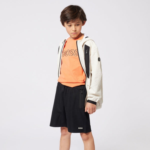 Boys Black Logo-Print Cotton Shorts