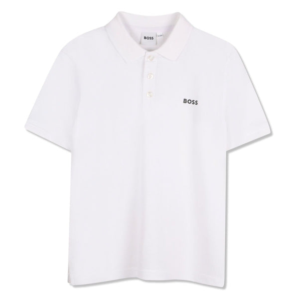 Boys White Logo-Print Polo T-Shirt