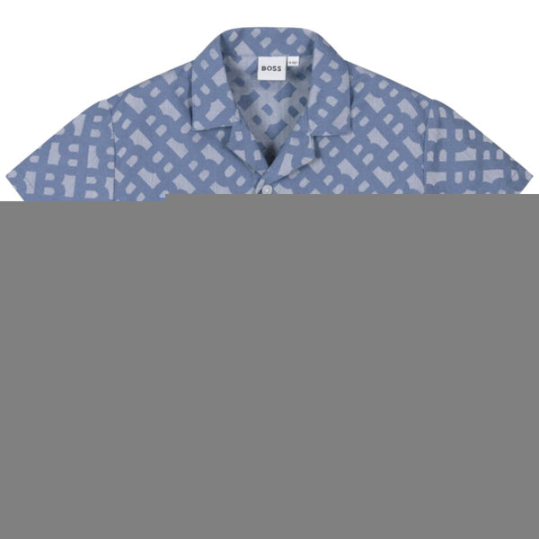 Boys Blue Cotton Monogram Shirt