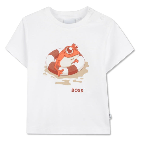 Baby Boys White Frog-Print Cotton T-Shirt