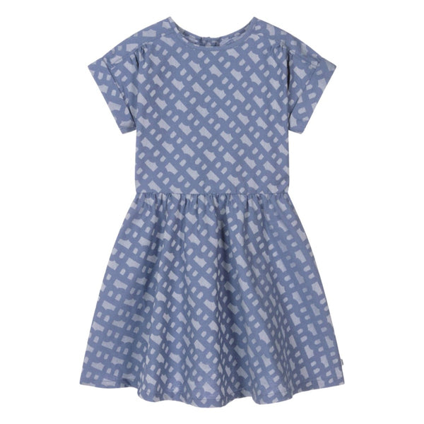 Girls Blue Cotton Jacquard Monogram Dress