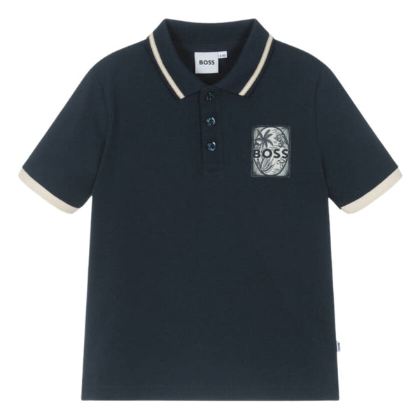 Boys Navy Blue Palm Tree Logo Polo Shirt
