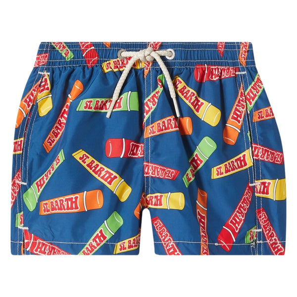 Boys Blue Graphic-Print Swim Short