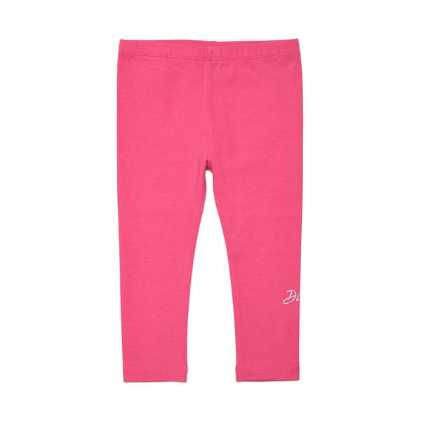 Pink Cotton Leggings With Silver Logo Print