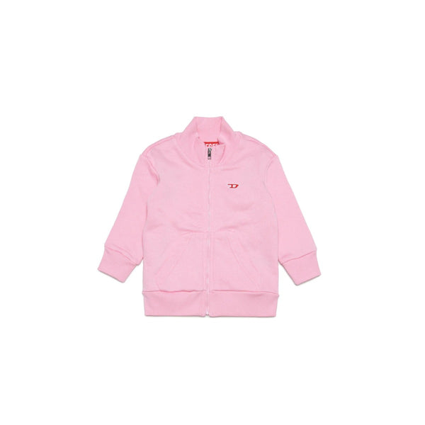 Pastel Pink Cotton Crewneck Sweatshirt With Zipper And Logo D