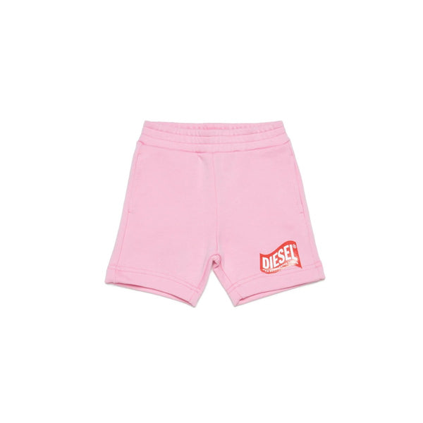 Pastel Pink Cotton Shorts With Logo In Wave Version
