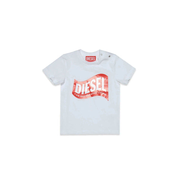 White T-Shirt In Jersey With Logo In Wave Version