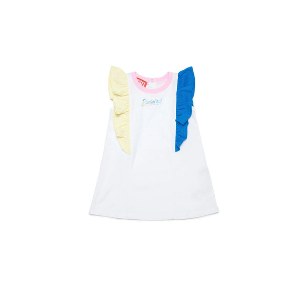 White Color Block Sleeveless Jersey Dress