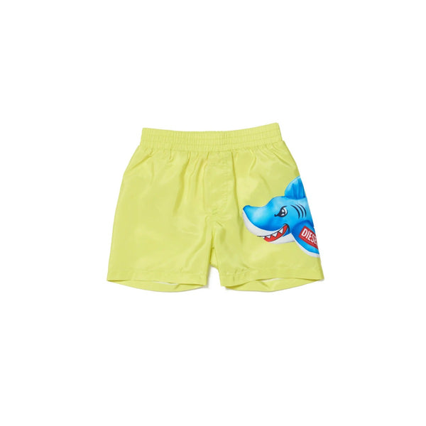 Yellow Lycra Boxer Shorts With Shark Print