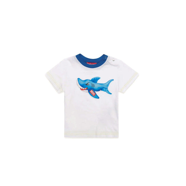 White Cotton T-Shirt With Shark