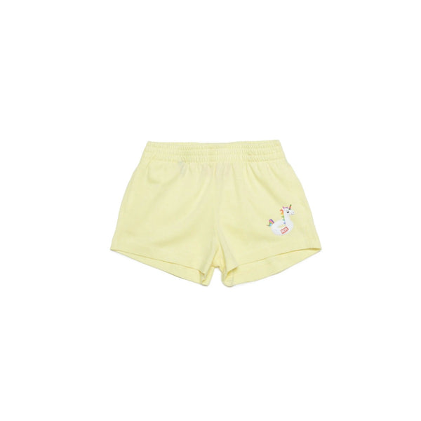Yellow Cotton Shorts With Unicorn Print