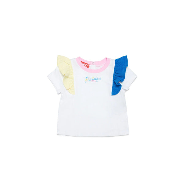 White Jersey T-Shirt With Ruffles
