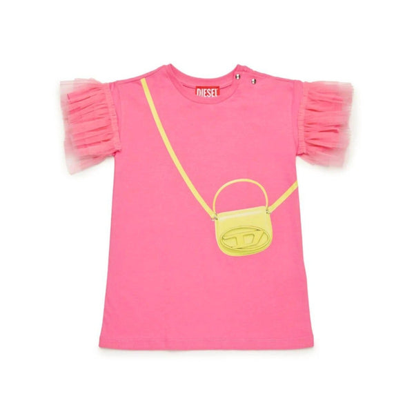 Baby Girls Pink Bag-Print Cotton Dress