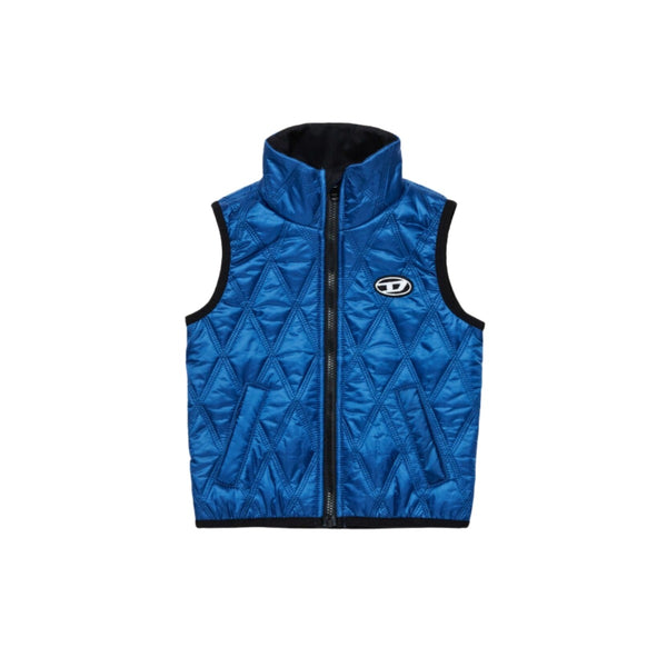 Boys Blue Quilted Vest With Oval D-Patch