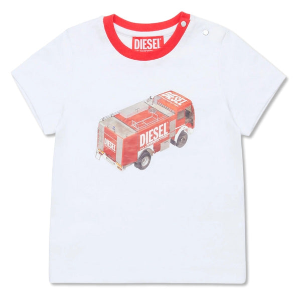 Baby Boys White Firefighter Truck T-shirt