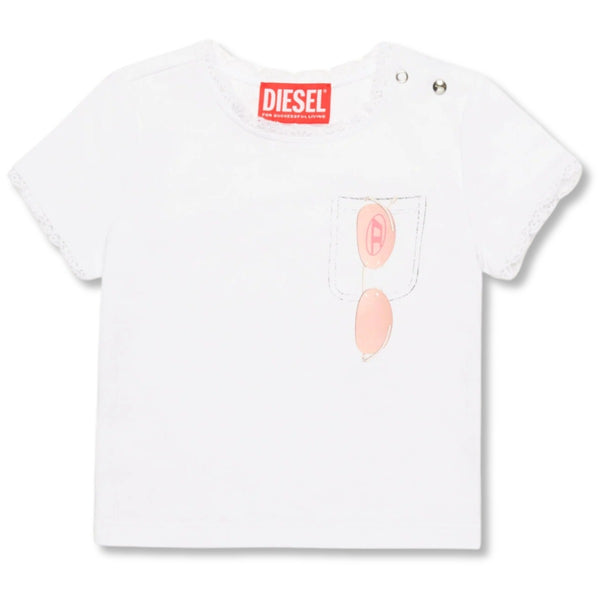 Baby Girls White Fastening Collar T-Shirt