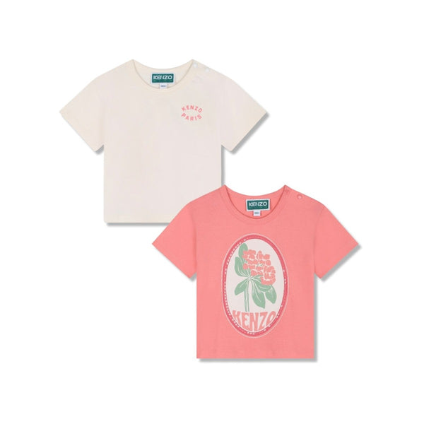 Baby Girls Ivory & Pink Cotton T-Shirts (2 Pack)