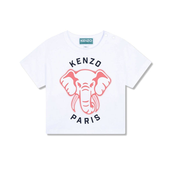 Baby Girls White Elephant Cotton T-Shirt