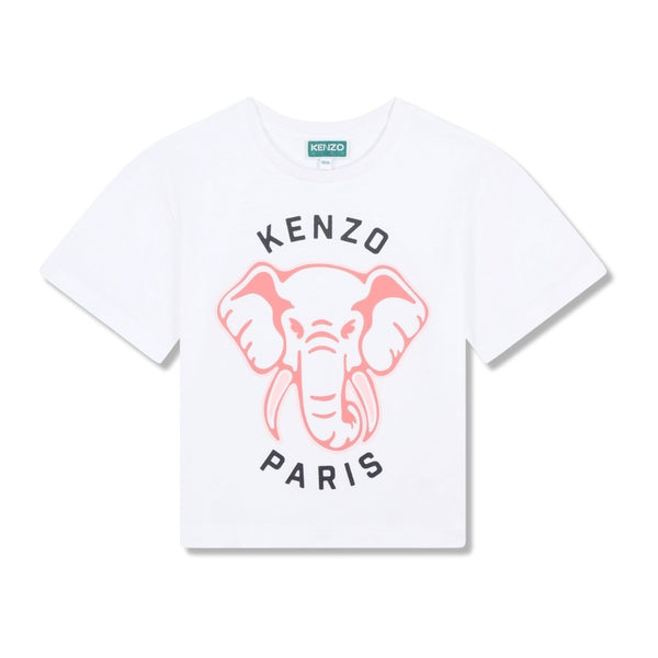 Girls White Elephant Cotton T-Shirt