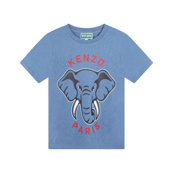 Unisex Blue Elephant-Print Cotton T-shirt